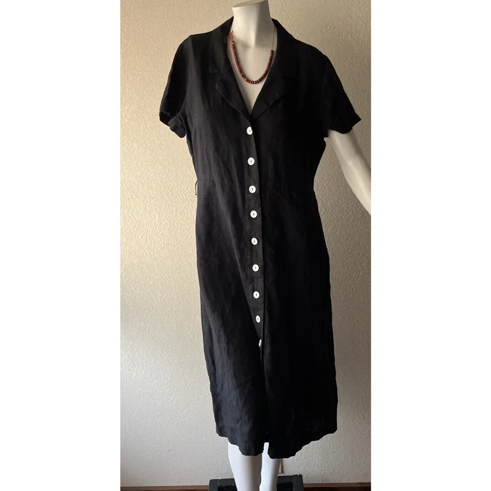 Quince 100% European Linen Button Front Dress | Black |Medium | Missing Belt - Picture 5 of 16